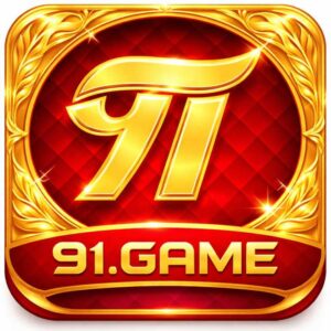 91 Game mobile app interface showing online gaming dashboard with colorful icons and bonus rewards
